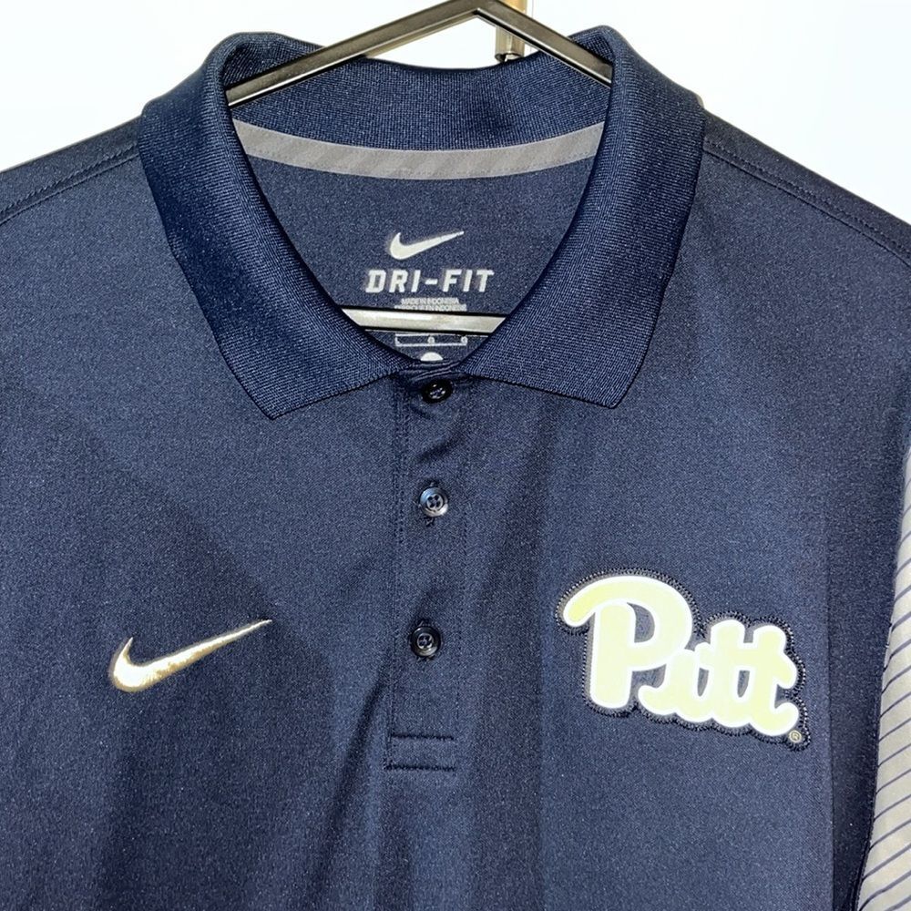 Pitt Panthers Blue & Gold Stripe Sleeve Nike Golf Polo Tennis SS DriFit Shirt